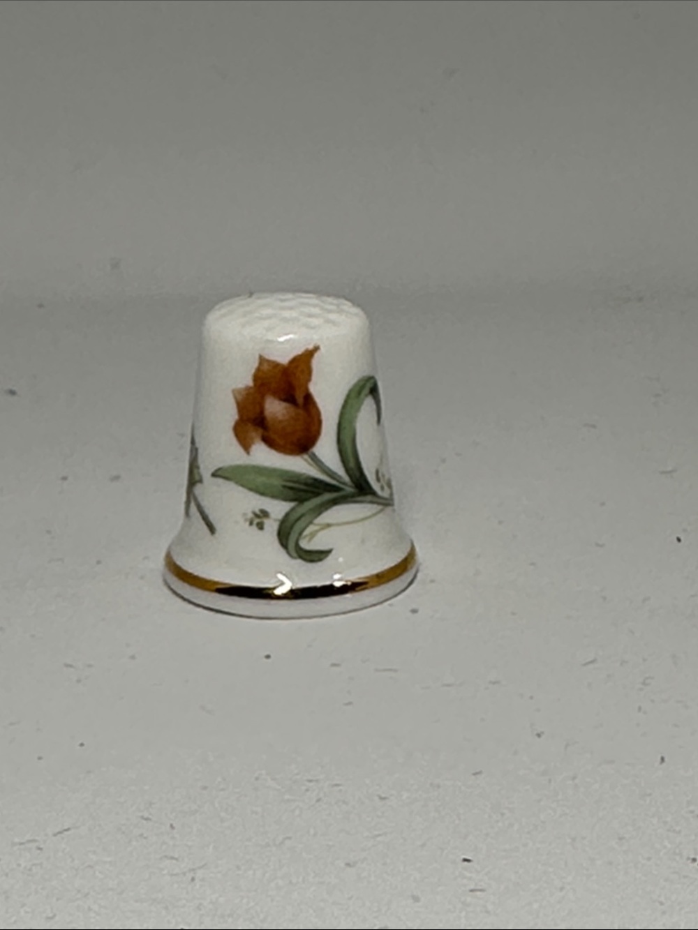 Wedgwood White Thimble with Brown Floral and Gold Trim